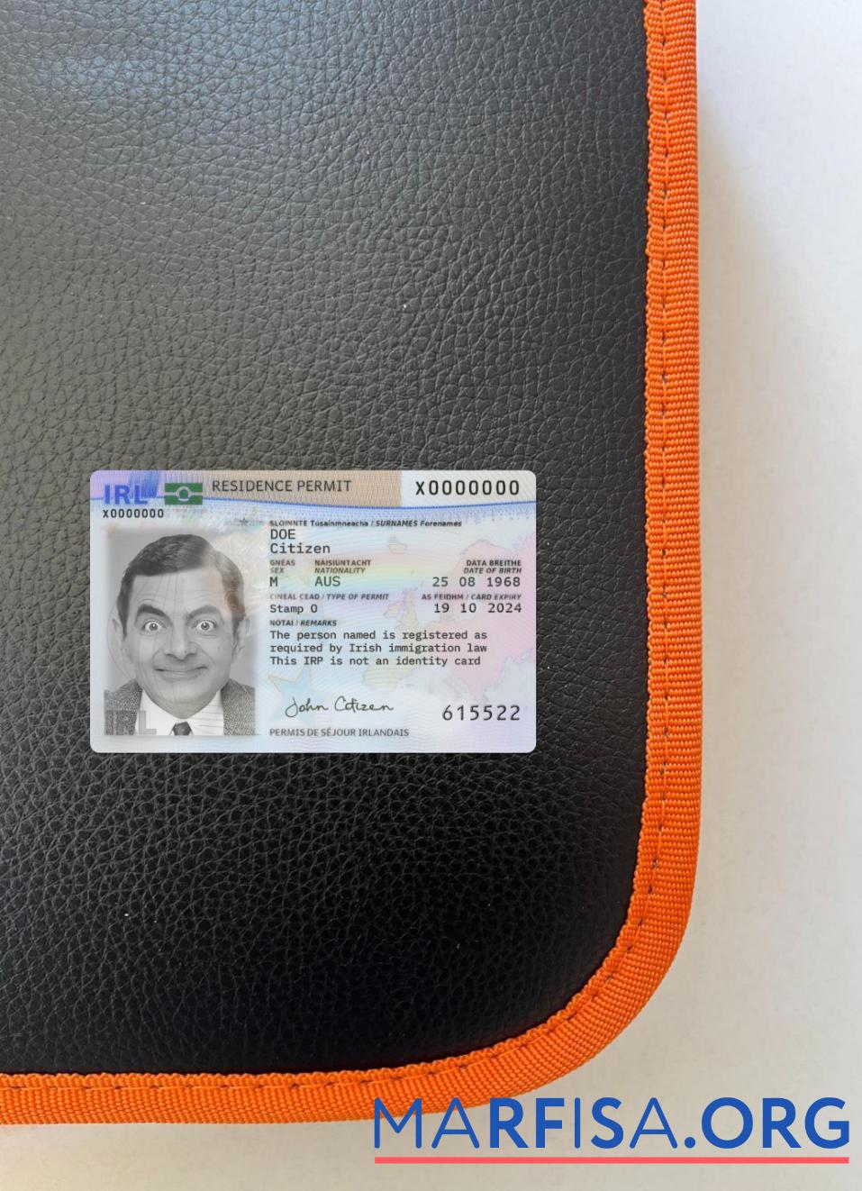 Printable Ireland residence permit 2021 present photolook front real example